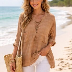 Show Me Your MuMu Lace Up V Neck Pocket Tunic